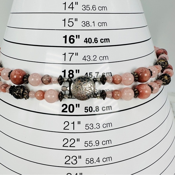 Pink Stone & Quartz Beaded Necklace Two Layer Silver-tone Bead Rose Spacers 18” - Picture 7 of 8